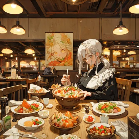 masterpiece、Highest quality、People eating at restaurants