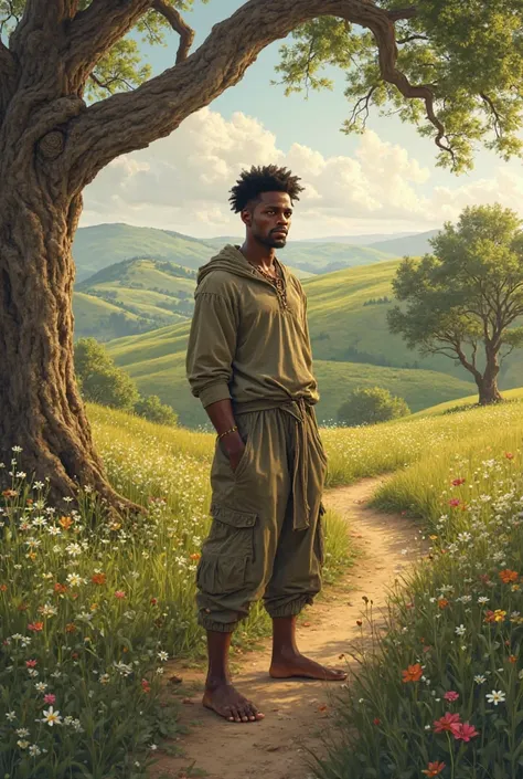 A young black man in the countryside