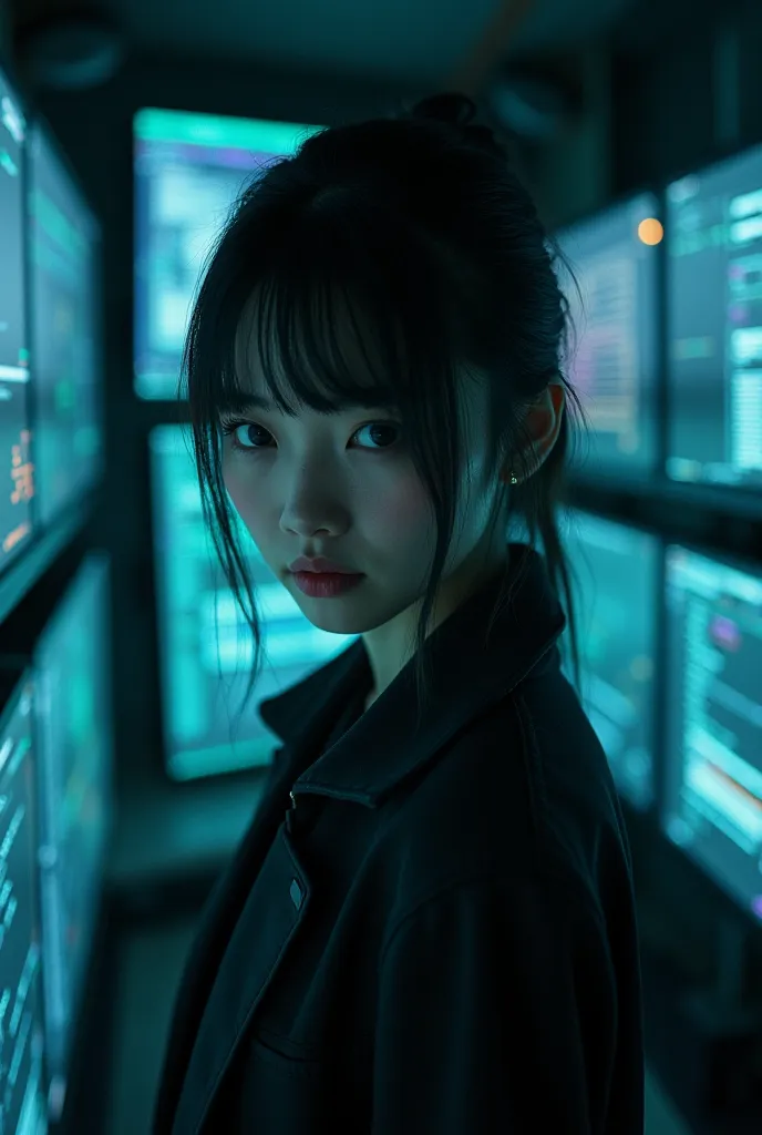 realistic
photography
A slender Japanese beautiful girl hacker from a secret society、Surrounded by countless monitors
They have broken into government servers from underground communication rooms

