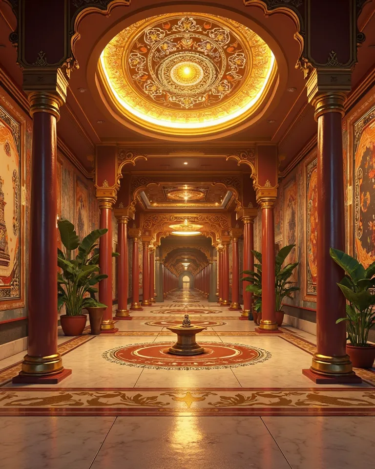 Neenga Seeaart la Ayurveda hospital interior design create panna script:

Prompt:

“A grand Ayurveda hospital interior infused with sacred herbal energy and Siddha aesthetics. The space glows with golden, maroon, and sandalwood tones, radiating a divine he...