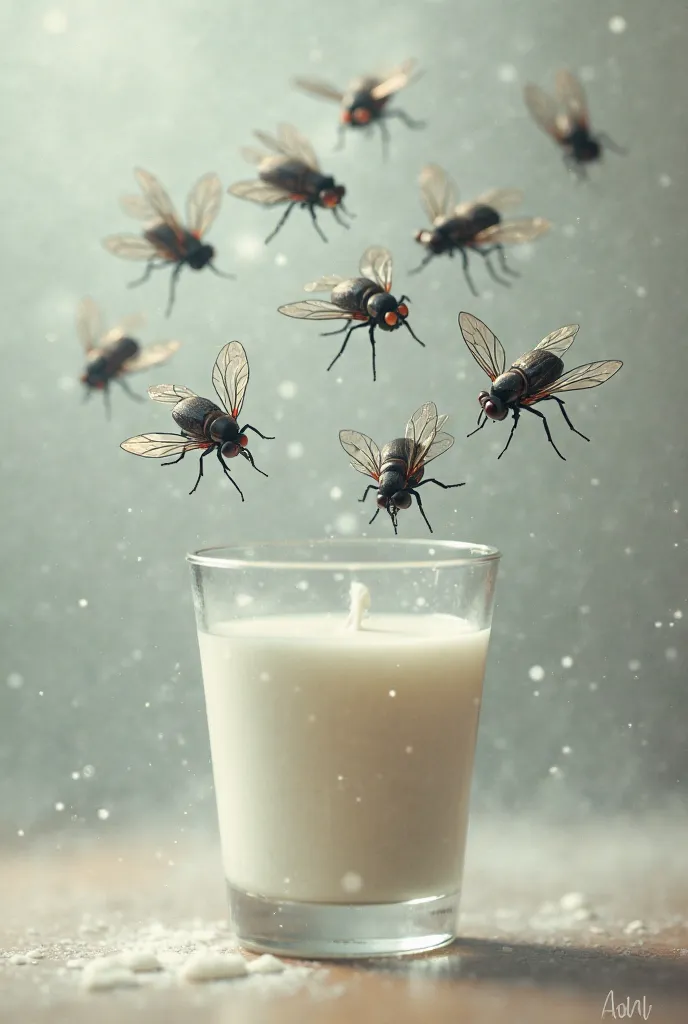 flies in a glass of milk