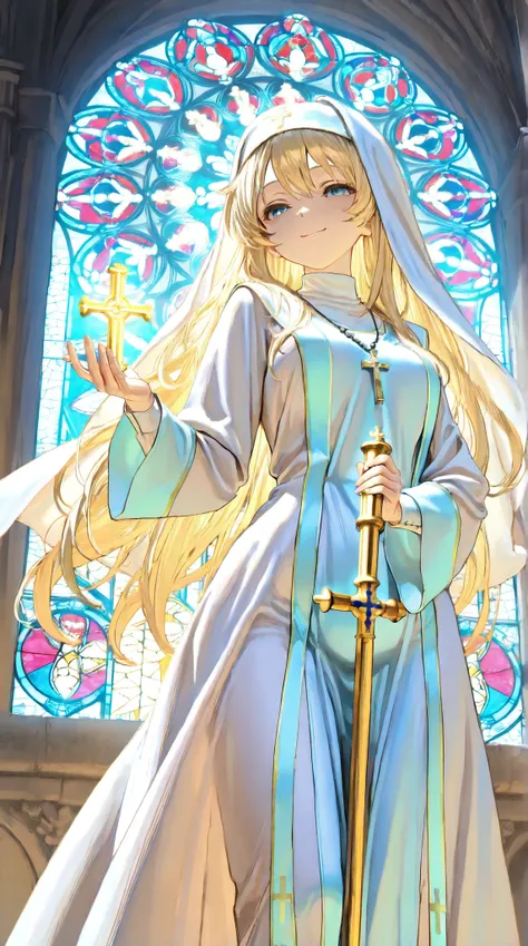 ((Highest quality)),( super high definition ),(very well detailed),( detailed description),(( best CG )),(masterpiece), Ultra Detailed Art ,Amazing Painted Art,(Art with Delicate Details:1.5),  Female Deacons:1.5, beautiful well-groomed face,  A Smile of C...