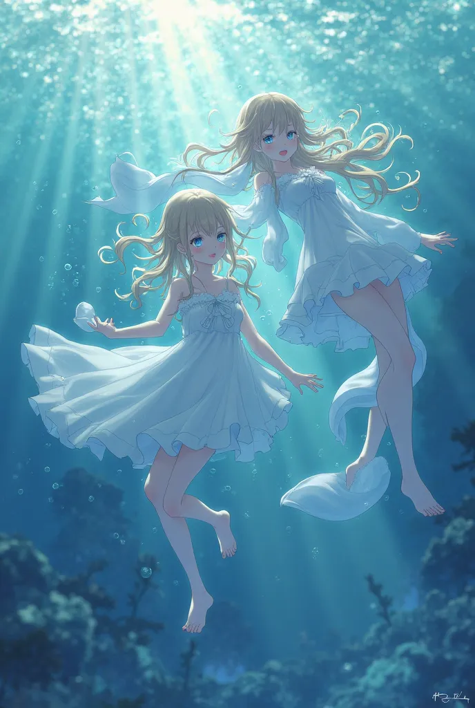 Anime girls underwater hold breaths 