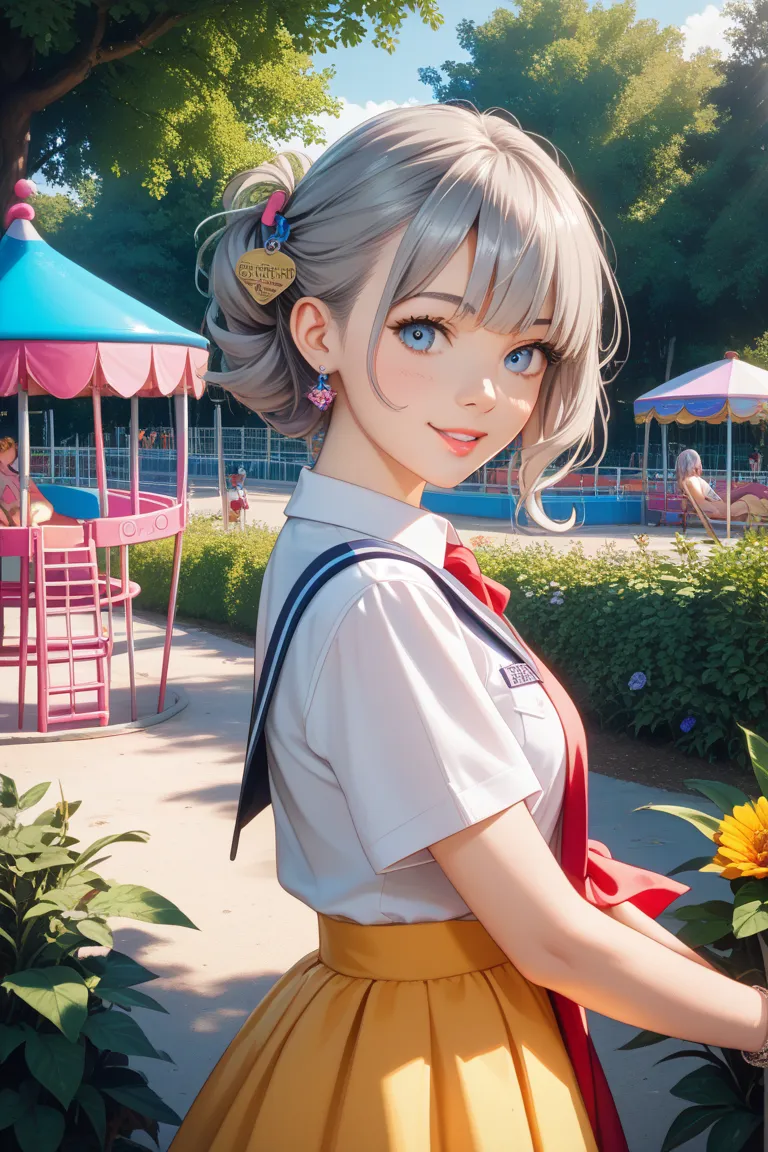 An elementary school student with gray hair and a lively face