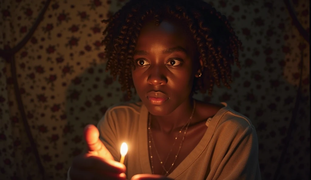 In the suffocating darkness, Amanda, an adolescent black girl fumbles desperately. Her fingers grasp a single match. She remembers her grandmother’s words—light drives away darkness.

The background features warm undertones, enhancing the luxurious feel, a...