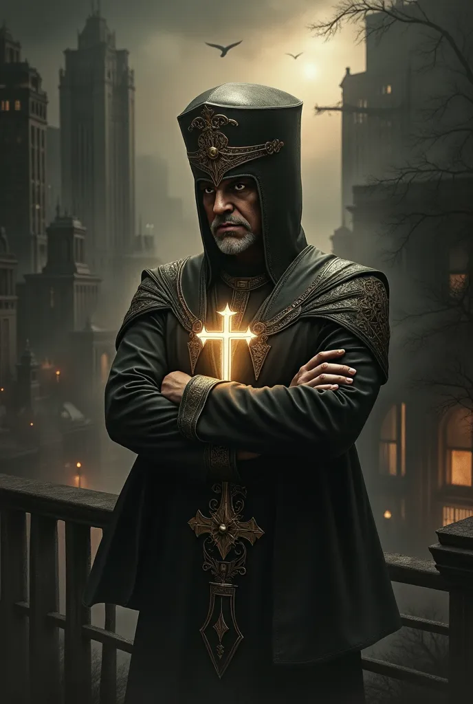 Create a dark superhero priest 