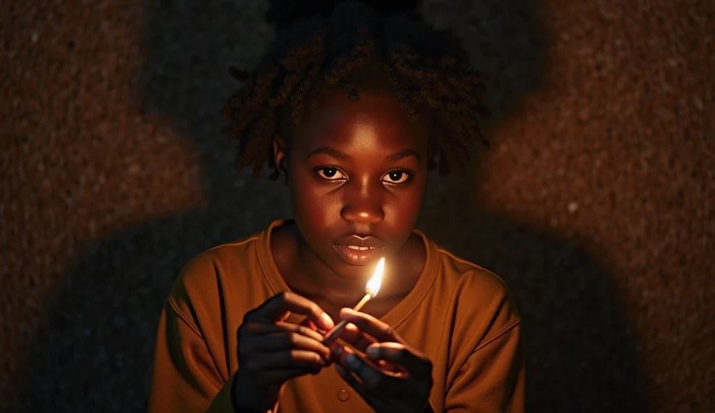 In the suffocating darkness in the hut, Amanda, an adolescent black girl fumbles desperately. Her fingers grasp a single match. She remembers her grandmother’s words—light drives away darkness.

The background features warm undertones, enhancing the luxuri...