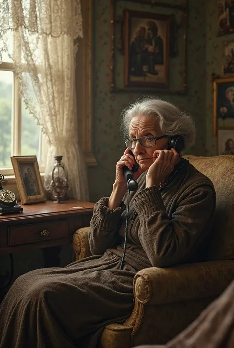 An old woman talking on the phone 