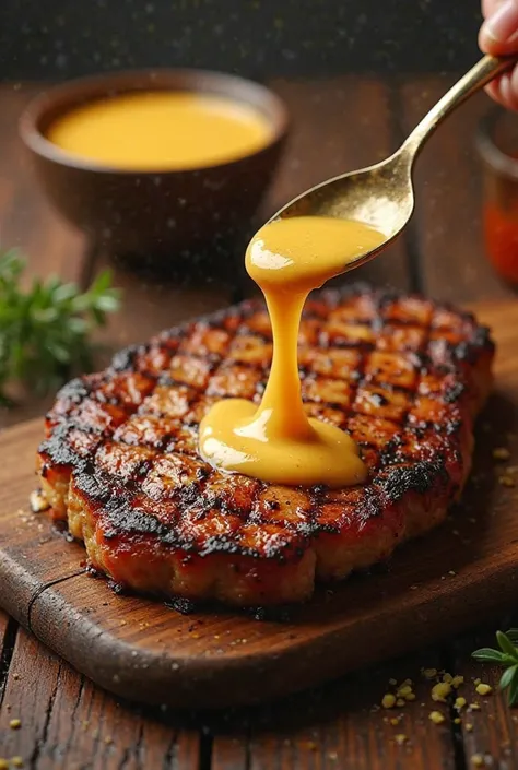 Grilled meat dipped with cheese