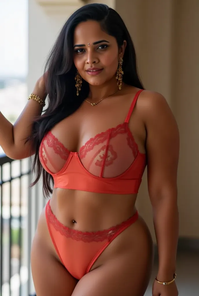 tall hot slim thick healthy curvy physique body white skin toned south indian white skin curvy milf with long black hair, thick thighs, woman wearing  satin slip lingerie chemise features a sexy V neck, lace trim detailing, and a mini babydoll design. Perf...