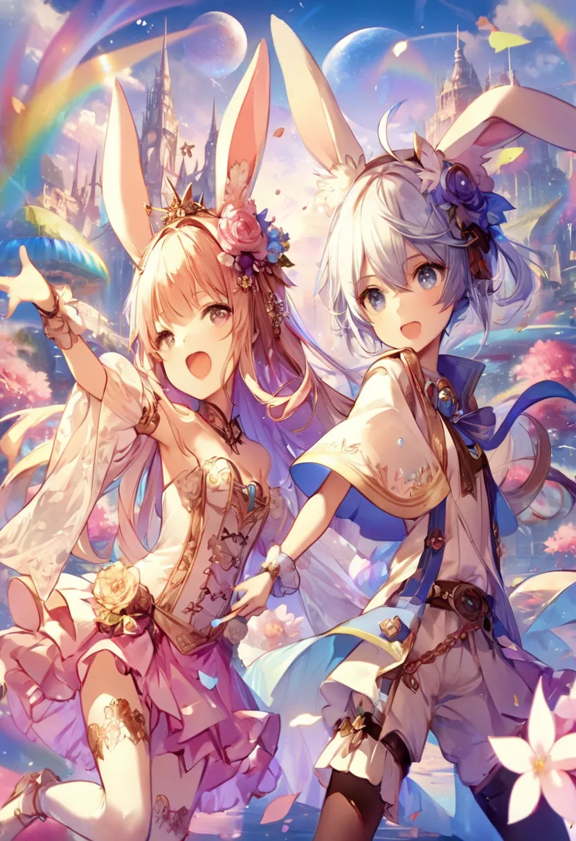 anime girls with bunny ears and flowers in their hair, beautiful fantasy anime, splash art anime loli, wlop and sakimichan, anime in fantasy style, anime fantasy illustration, zerochan art, kawacy, shadowverse style, anime fantasy artwork, from the azur la...