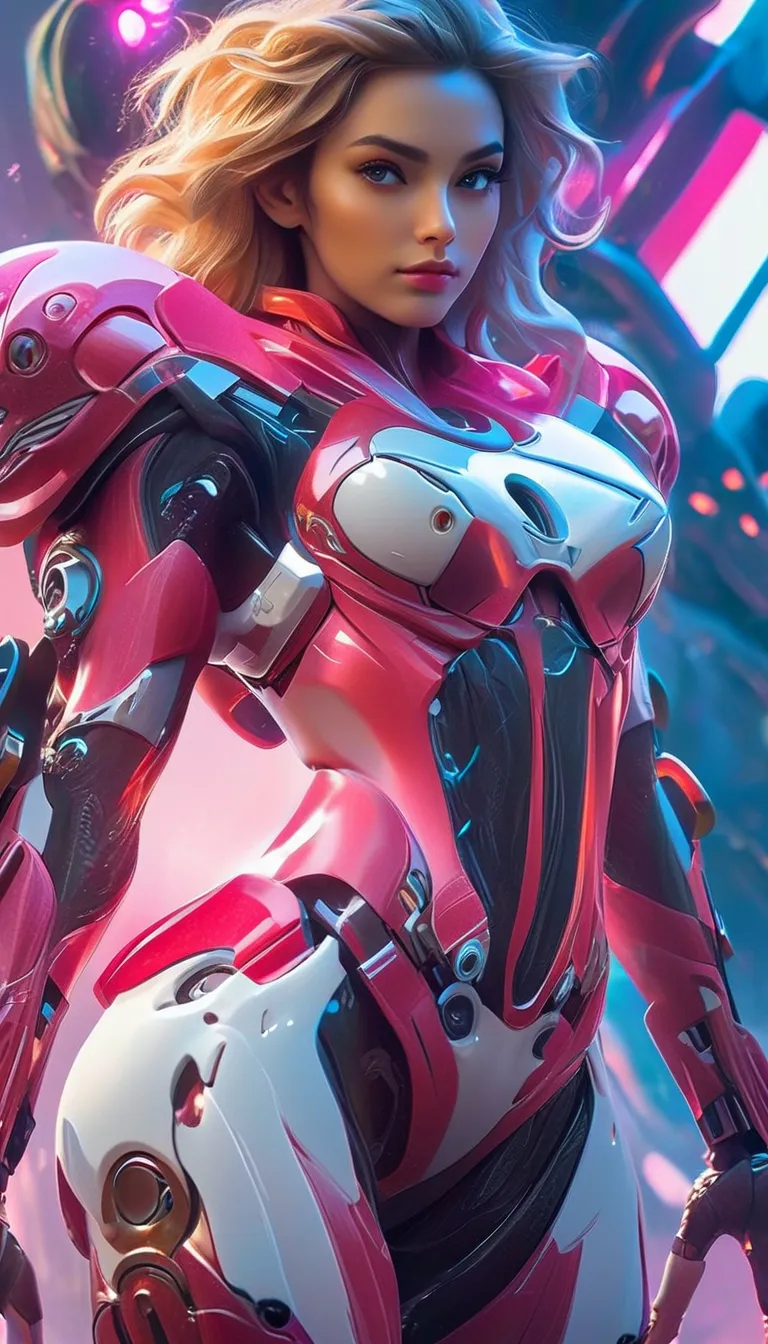 (The best, 4K, 【8k, High resolution, masterpiece: 1.2), (Very detailed, Actual, Actual:1.37), Woman in futuristic costume, Woman wearing exoskeleton cyber armor, Armor fits snugly、((she has a plasma gun in her hand)), Full body photo, Maximum details, Exce...