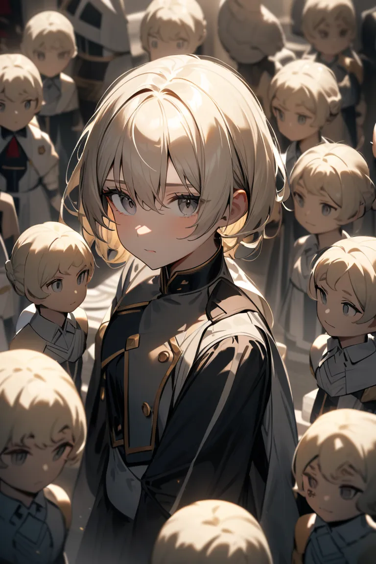 1 personの女の子、staring at the viewer、white-blond colored hair、 small tits、gray eyes、 gray eyes、long hair、Smaller chest、 small tits、 kind expression、1 person、 is wearing a uniform、