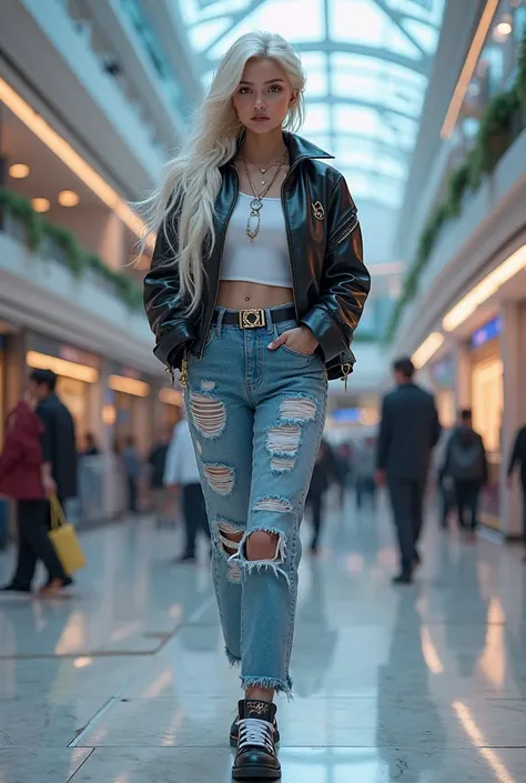 Elsa from frozen with  Street style outfit   in mall 