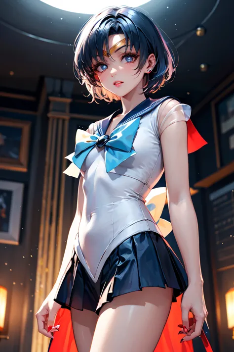   1 girl and 1 boy、(  full body shot  )、The enemy organization has transformed into a vampire、brainwashed girl Sailor、sailor mercury、

The Enemy King raises her chin 、Lips Overlapping。
At that moment、 her body heats up.、 (Her crimson eyes glow.. 、Her Verti...