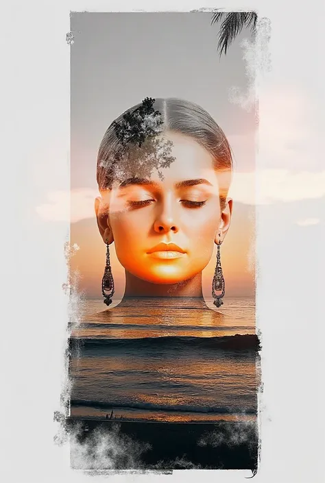 High quality, 8K Ultra HD, Beautiful double exposure combining the silhouette of a goddess and a sunset coast, The sunset coast should be the background, with its details merging into the goddess, Clear lines, Monochrome background, Sharp focus, Double exp...