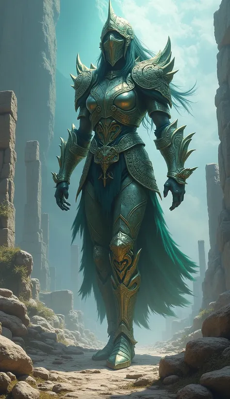 A towering sorceress encased in rune-covered stone armor, her form unshakable as mountains shift at her command. Ancient glowing symbols float around her, pulsating with seismic energy. Her colossal gauntlets radiate immense gravitational force, and as she...