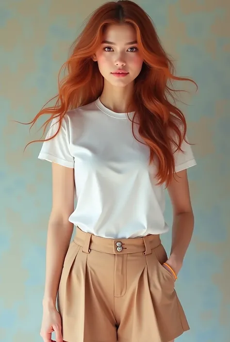 Young lady with white tshirt and mini skirt