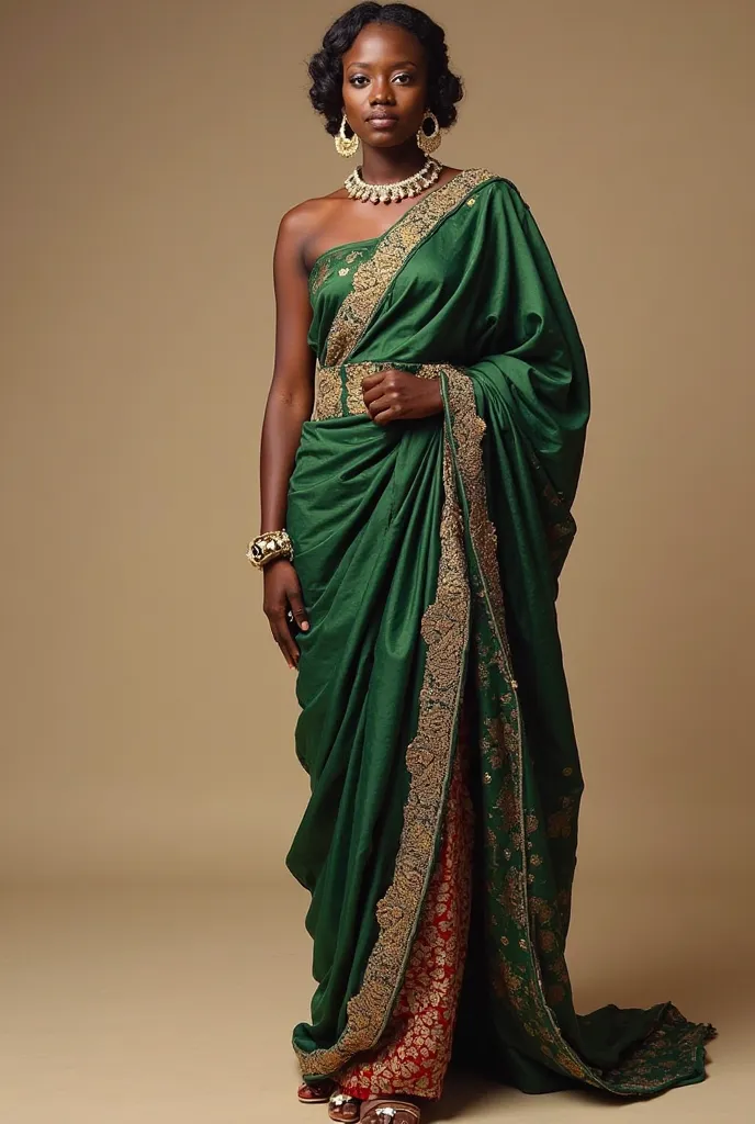 Can you create different images of this pakàjà? The classic draped pakaja, tailored pakaja gown, royal pakaja with embellishments, layered pakaja ensemble, pakaja with wrapper, like Iro and bùbá style each in its own frame

