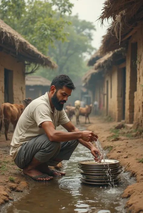 Virat koli in villages washing plate 