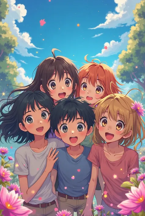 Anime 4 friends 1 boy 3 girls