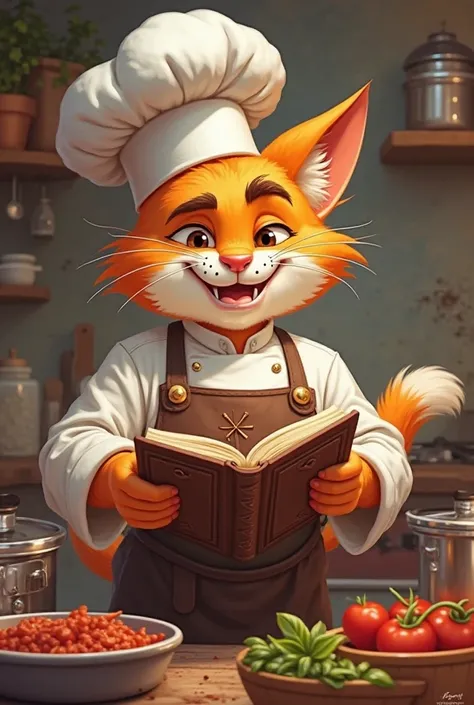 Chef Whiskers: (grabs the book)
 "Whoa-ho! Calm down, recipe book! I am the master chef here!"