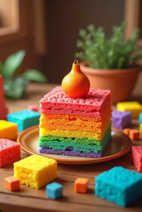 Kuih lapis with brick and cheerful