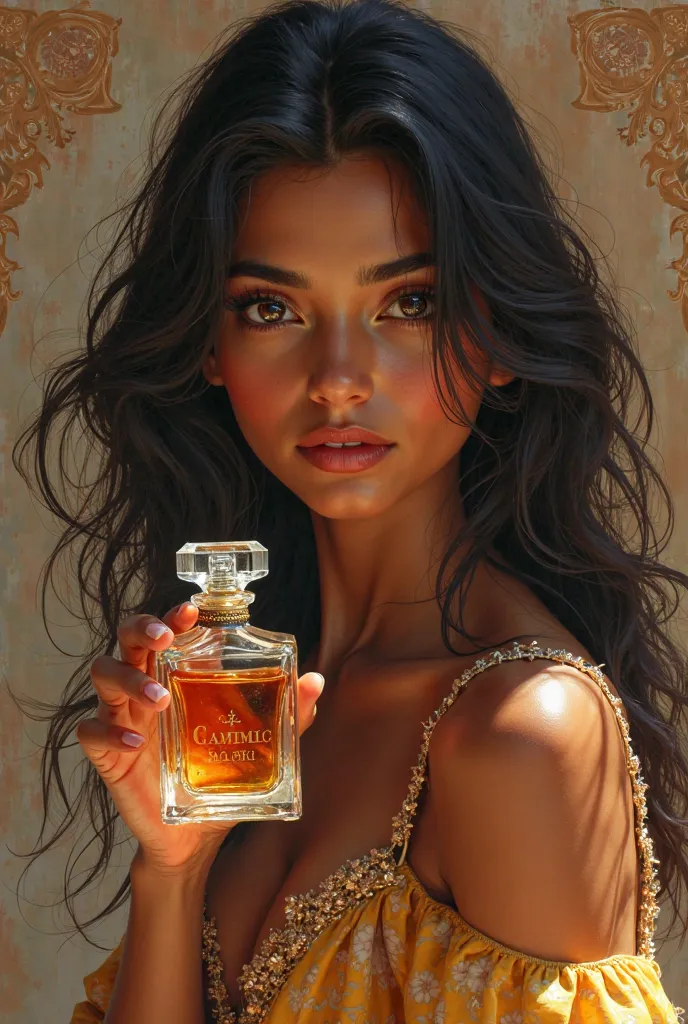 A picture of a Tunisian girl holding a perfume