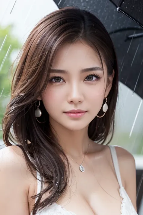 ( Photoreal:1.5, 8k,  top quality:1.3,  Masterpiece, 超 Hi-Res), ((Typhoon Heavy Rain)),   highly detailed skin and facial textures :1.3,  perfect dynamic composition:1.2, ( night view of a modern city in front of a supermarket,  Expressions of sadness :0.7...