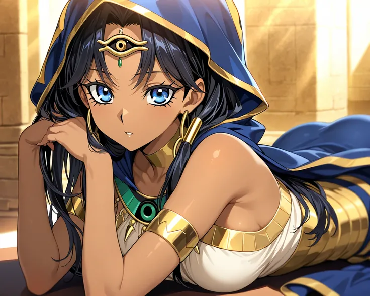 ishuzu ishtar(yu-gi-oh!),masterpiece, best quality, ultra-detailed, very aesthetic, sharp focus, depth of field, vibrant colors, ray tracing, best lighting, detailed illustration, detailed background, cinematic, beautiful face, beautiful eyes, 1girl, blue ...