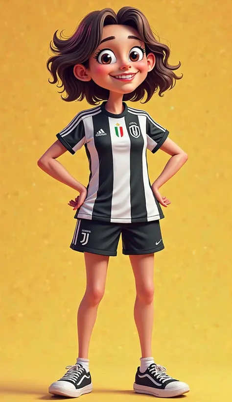 Woman with short legs with Juventus Soccer Jersey in cartoon full view