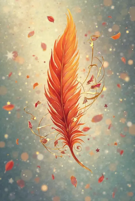 Dessin pour tatouage : Plume qui tombe d'un phoenix avec note de musique, pétales et étoiles 