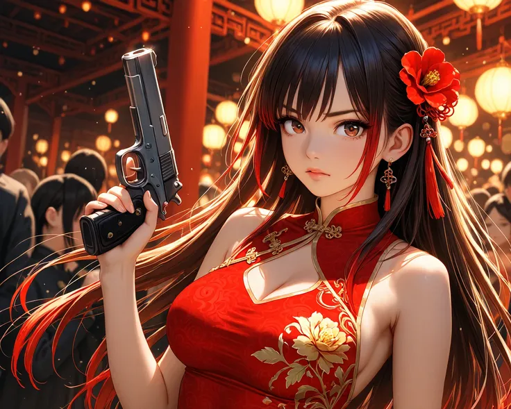  medium breasts　 gorgeous China dress blooming　gun