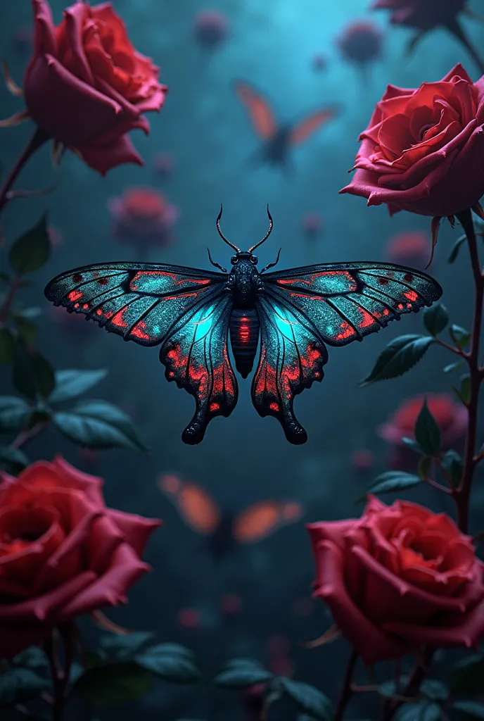 Neon coloured dark moths and blood roses and thorns 