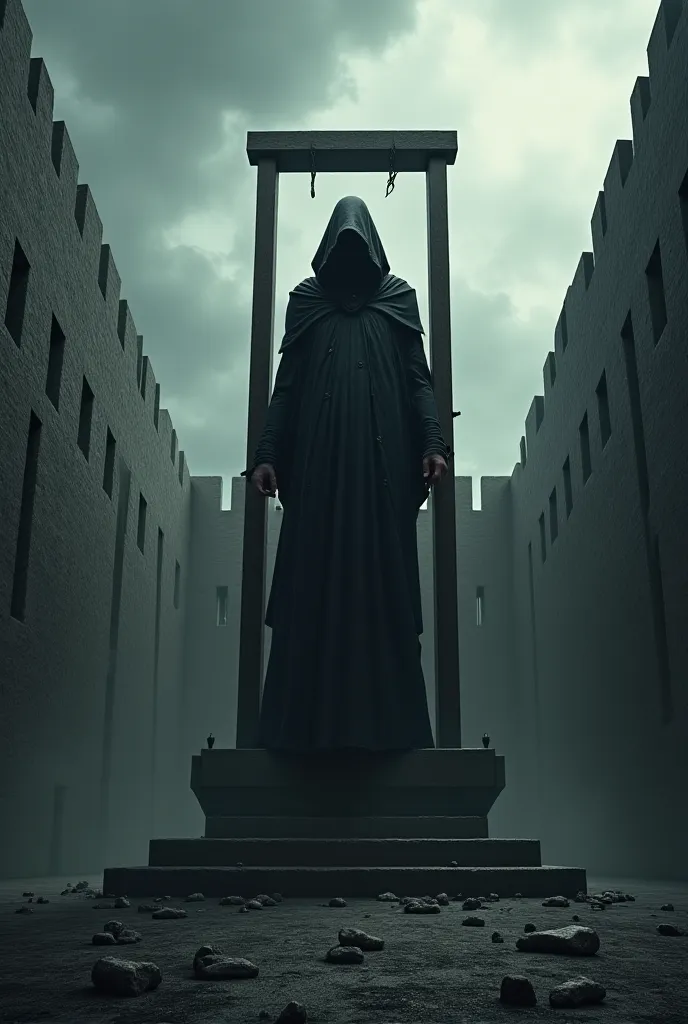 A executioner standing on a guillotine