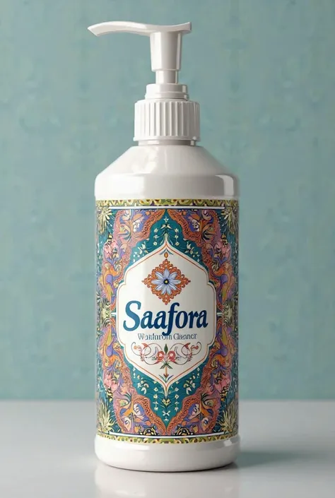 Generate the design for the bottle front and back with brand name saafora it is a washroom cleaner brand and include Pakistani culture things in it with tagline