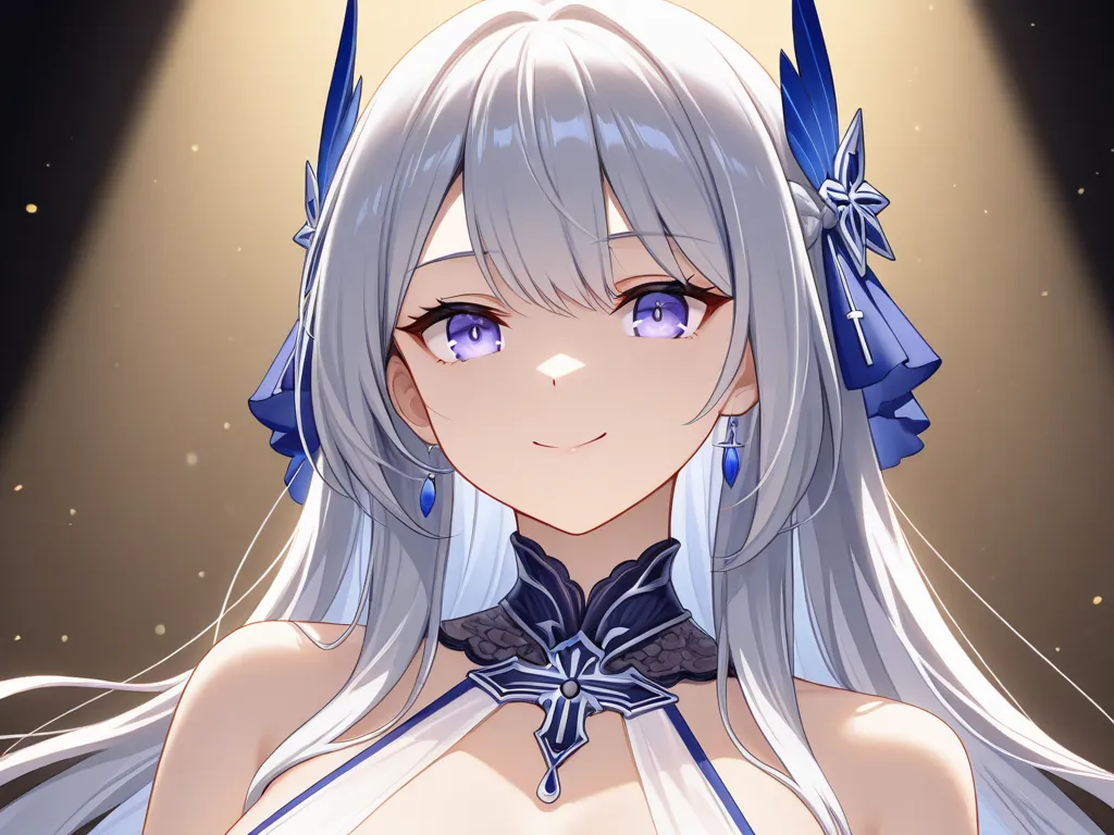 holy. Louis ( Luxury Wheels ) (Azur Lane), 1 girl, hair ornaments close to the garden, earrings, necklaces, portrait, Silver Dress, highly revealing clothing, looking towards the viewer, Alone