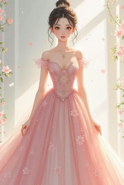 Manhwa princess drawing soft colour facing front full cloth