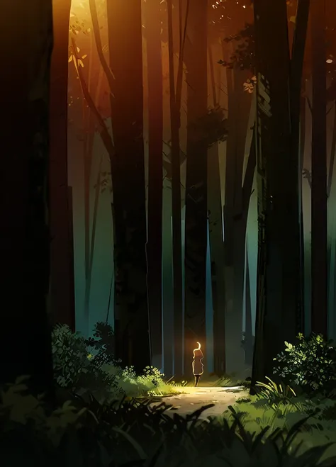 high-quality anime-style illustration with realistic lighting. The scene is set in a lush forest with sunlight filtering through the trees, creating a warm and natural glow. Soft shadows and light reflections enhance the depth of the image. The atmosphere ...