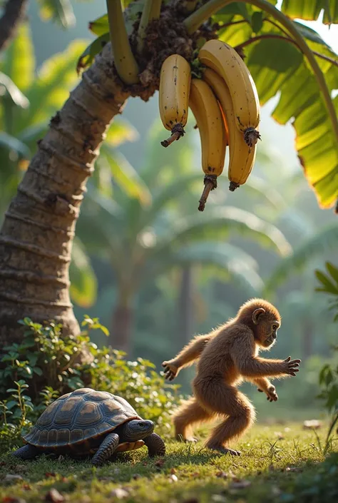 Visuals: The turtle and monkey stumble upon a  banana tree picture 