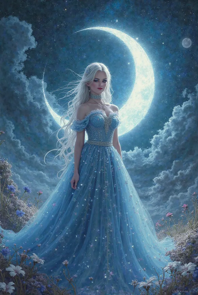 Create an image of a Moon-like sorceress disguised as Alice

