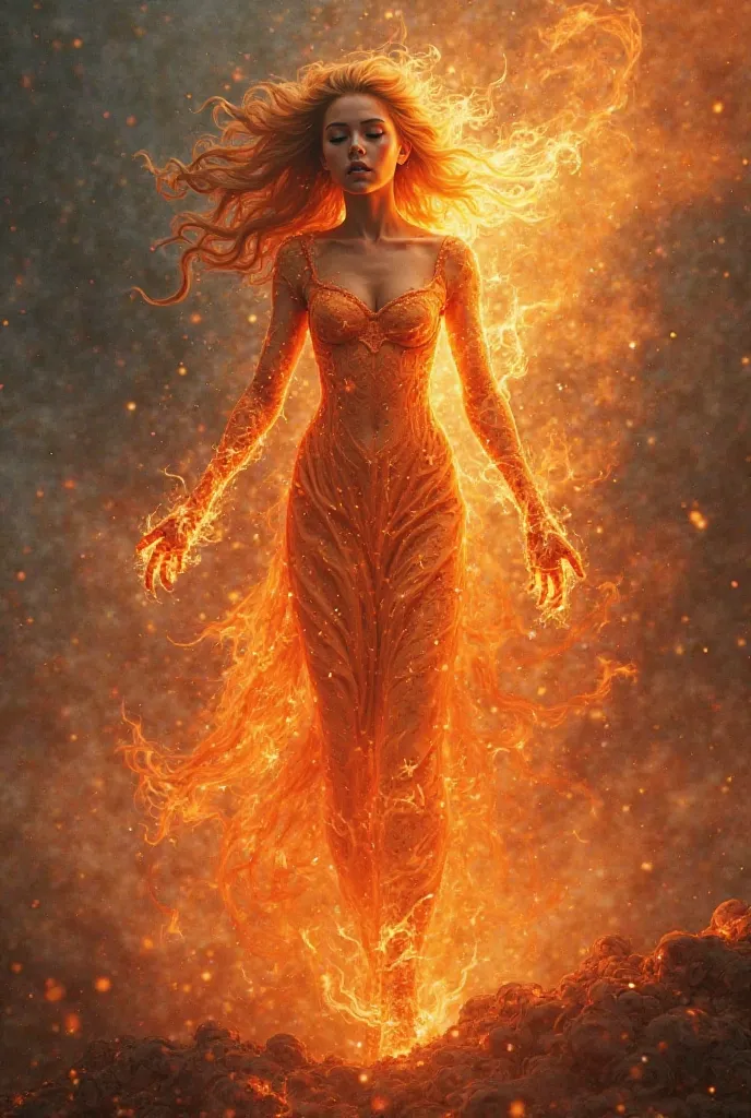 Make a girl made of fire for wallpaper 