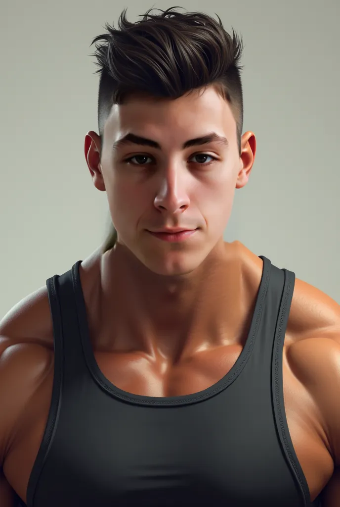 Boy with the face in the photo but in a tank top and muscular shirt