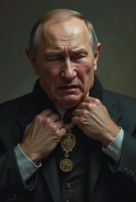 Puting is crying, he us extremely sad, he lost his Stalin necklace