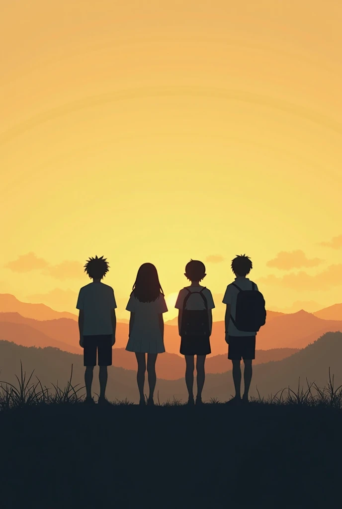 Horizon and silhouettes of four high school students