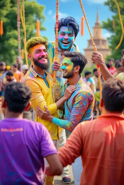 Could you clarify what kind of image you're looking for? Are you asking for a festive Holi scene with men celebrating, or something else? Let me know the details, and I’ll create it for you!