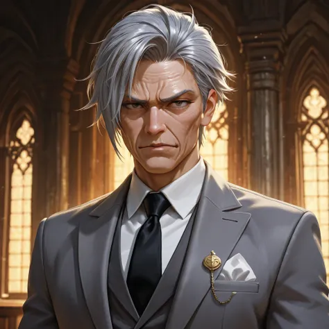 elder　Intimidating　Gray Hair　all back