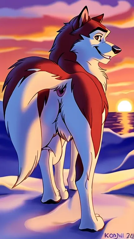 kodiak (balto), red fur, solo, full body, wild, detailed, detailed eyes, quadruped, male, young adult, wolf body, wol background, sunset, smile, front view, paws, marjani, ass visible cmar sweet dick visible ass butt visible cute ass ass ass ass ass asss a...