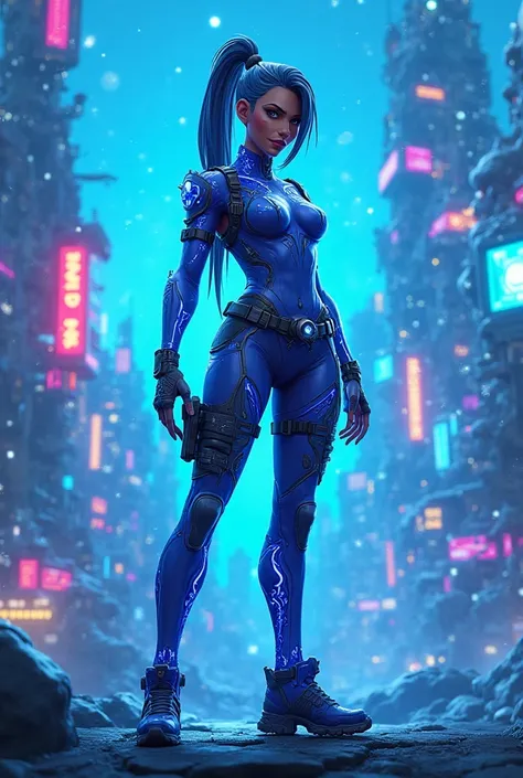 The Maé skin in a blue version of Fortnite 