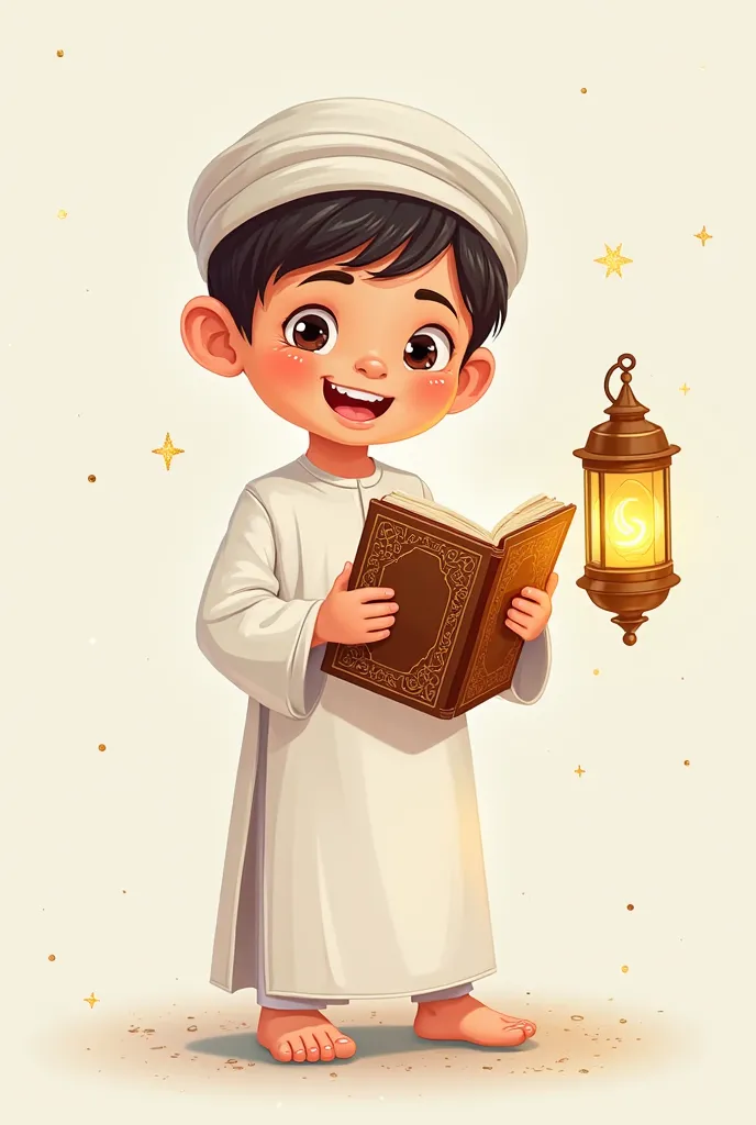 Cute Boy Moslem Holding Lantern And AlQur an Cartoon Vector Icon Illustration People Religion Icon Concept Isolated Premium Vector Flat Cartoon Style